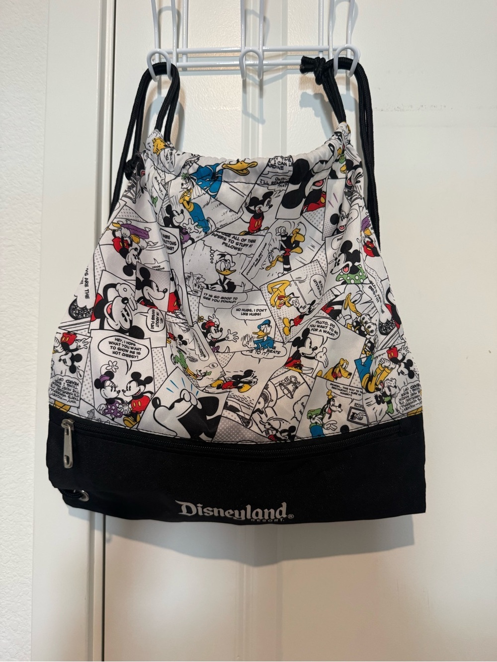 Disneyland Black Drawstring Backpack with Comic Panel Accents
